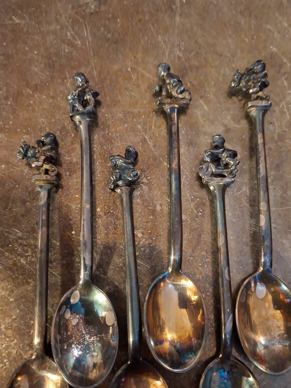 Novelty Spoons Depicting Activities, Silver Plate?